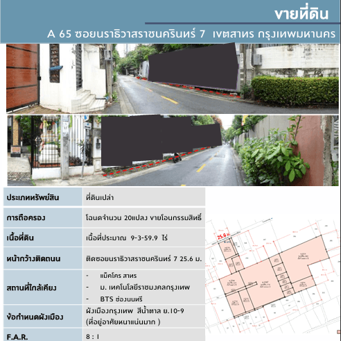 ขายที่ดินกรุงเทพฯ เขตสาทร ทำเลดี ใจกลางเมือง แหล่งอำนวยความสบายรอบด้าน