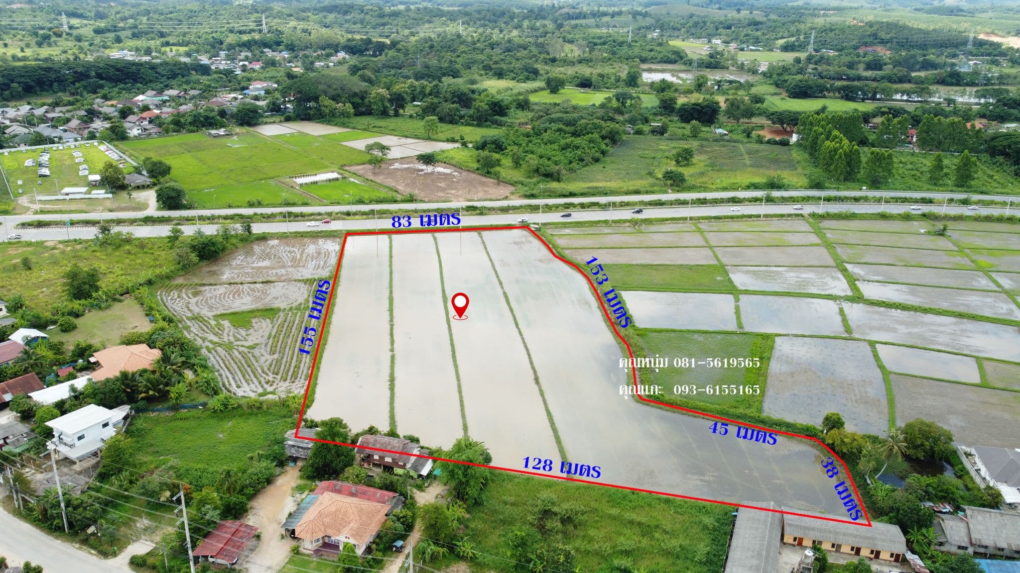 ขายที่ดินแปลงสวยทำเลดี ติดถนนบายพาสตะวันออก เชียงราย 10-3-34.9