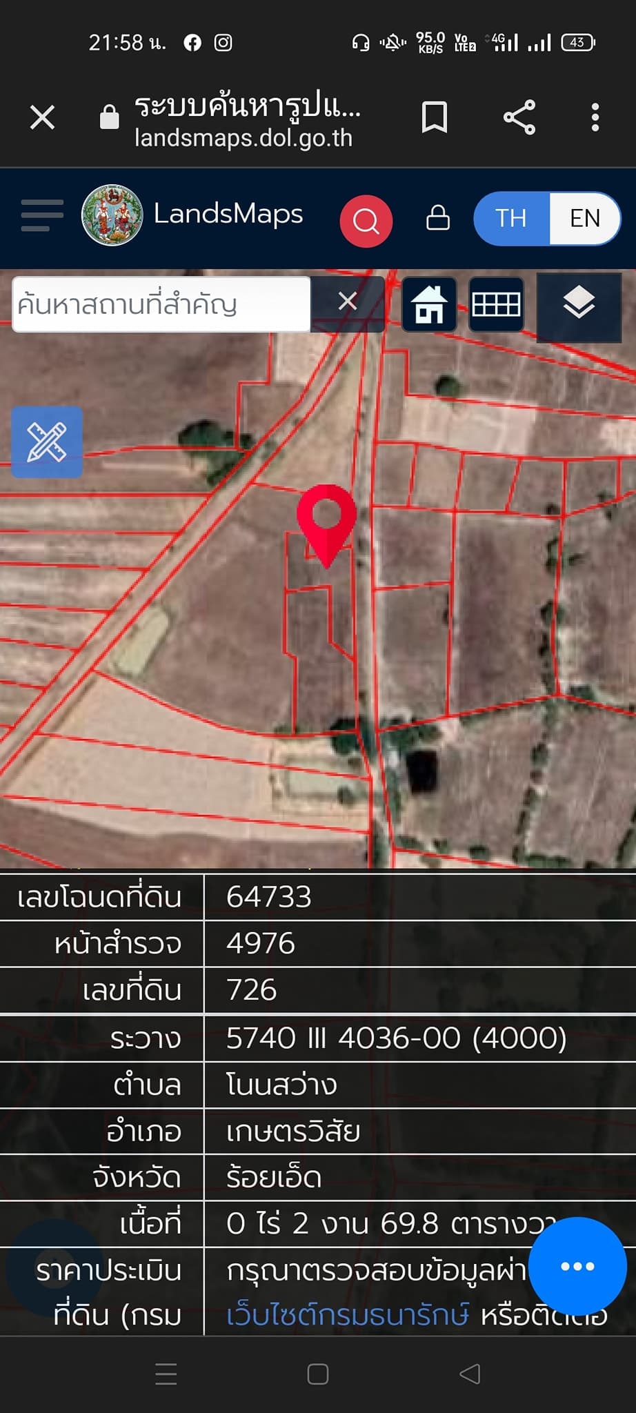 ขายที่ดินเปล่าอ.เกษตรวิสัย จ.ร้อยเอ็ด 0-2-69.8