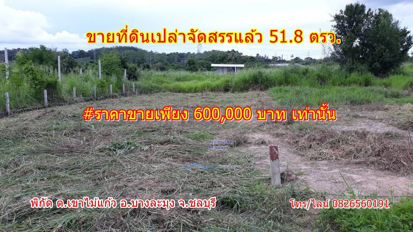 ที่ดินเเปล่าจัดสรรแล้ว ชลบุรี 51.8 ตร.ว