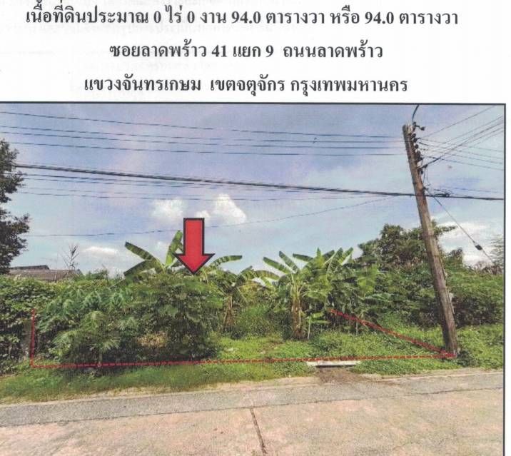 ขายที่ดิน 94 ตารางวา ลาดพร้าว 41 ซอยภาวนา แยก 9 จตุจักร กรุงเทพฯ