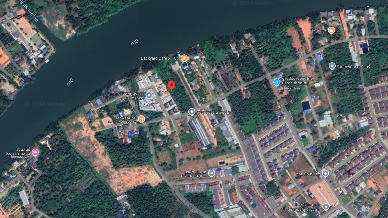 ขายที่ดินสุราษฎร์ อำเภอเมือง ที่ดินแปลงสวย หน้าติดถนนหลังติดแม่น้ำตาปี 1-3-22.9 ไร่.