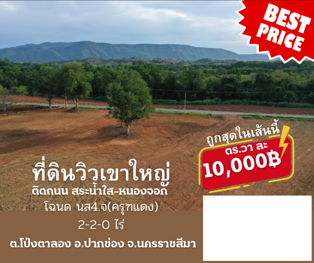 ที่ดินวิวเขาใหญ่ ติดถนน ทำเลธุรกิจ อยู่อาศัย น้ำไม่ท่วมล้านเปอร์เซ็น