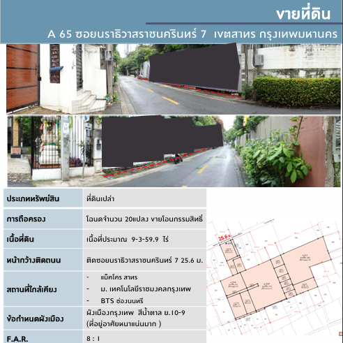 ขายที่ดินกรุงเทพฯ เขตสาทร ทำเลดี ใจกลางเมือง แหล่งอำนวยความสบายรอบด้าน