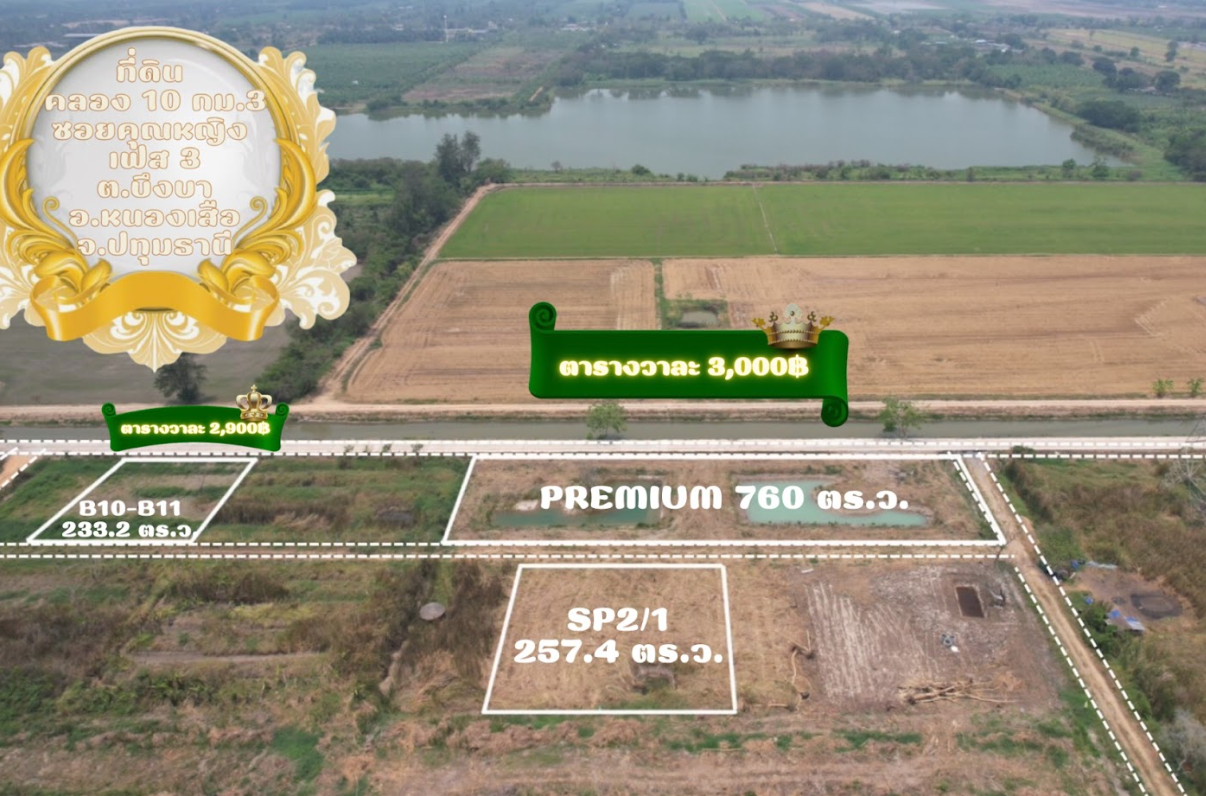 ขายที่ดินปทุมธานี หนองเสือ ที่ดินเปล่า คลอง 10 ซอยคุณหญิง เฟส 3 