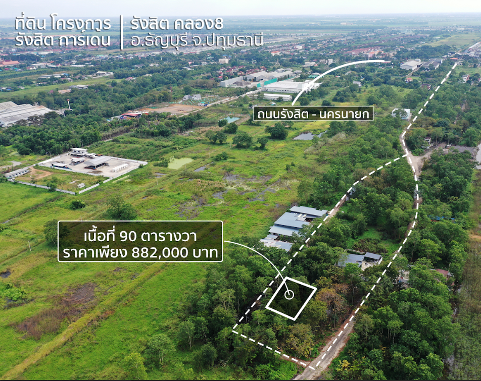 ขายที่ดินปทุมธานี ธัญบุรี ที่ดินเปล่า แปลงสวย โครงการ รังสิตการ์เด้น 90 ตารางวา.