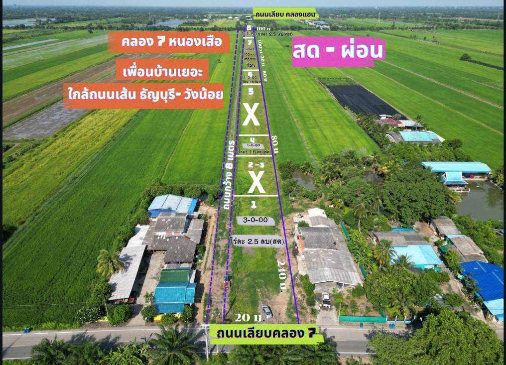 ที่ดินแบ่งขาย เริ่มที่ 1.6 ล้านบาท หนองเสือ ปทุมฯ 