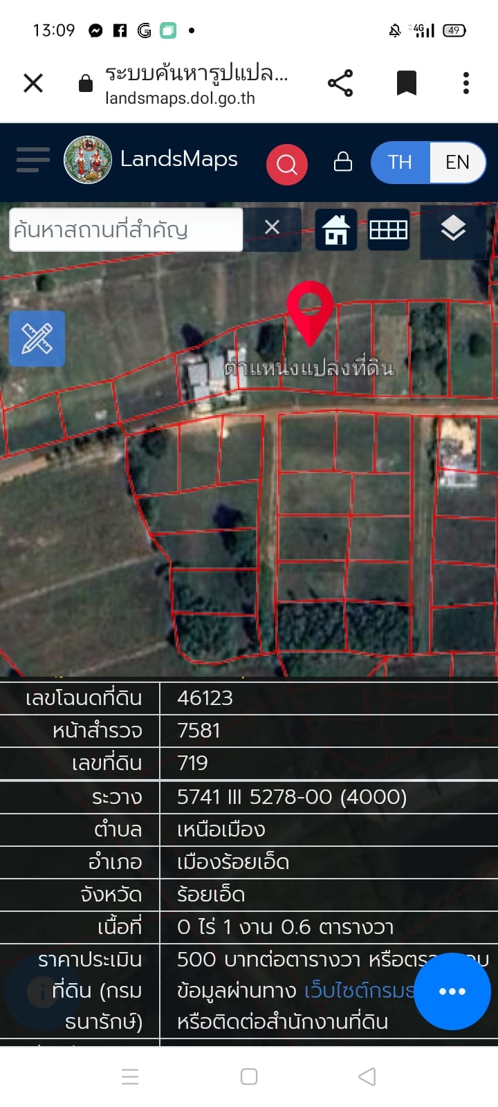 ขายที่ดินใกล้ เมืองร้อยเอ็ด 1 งาน