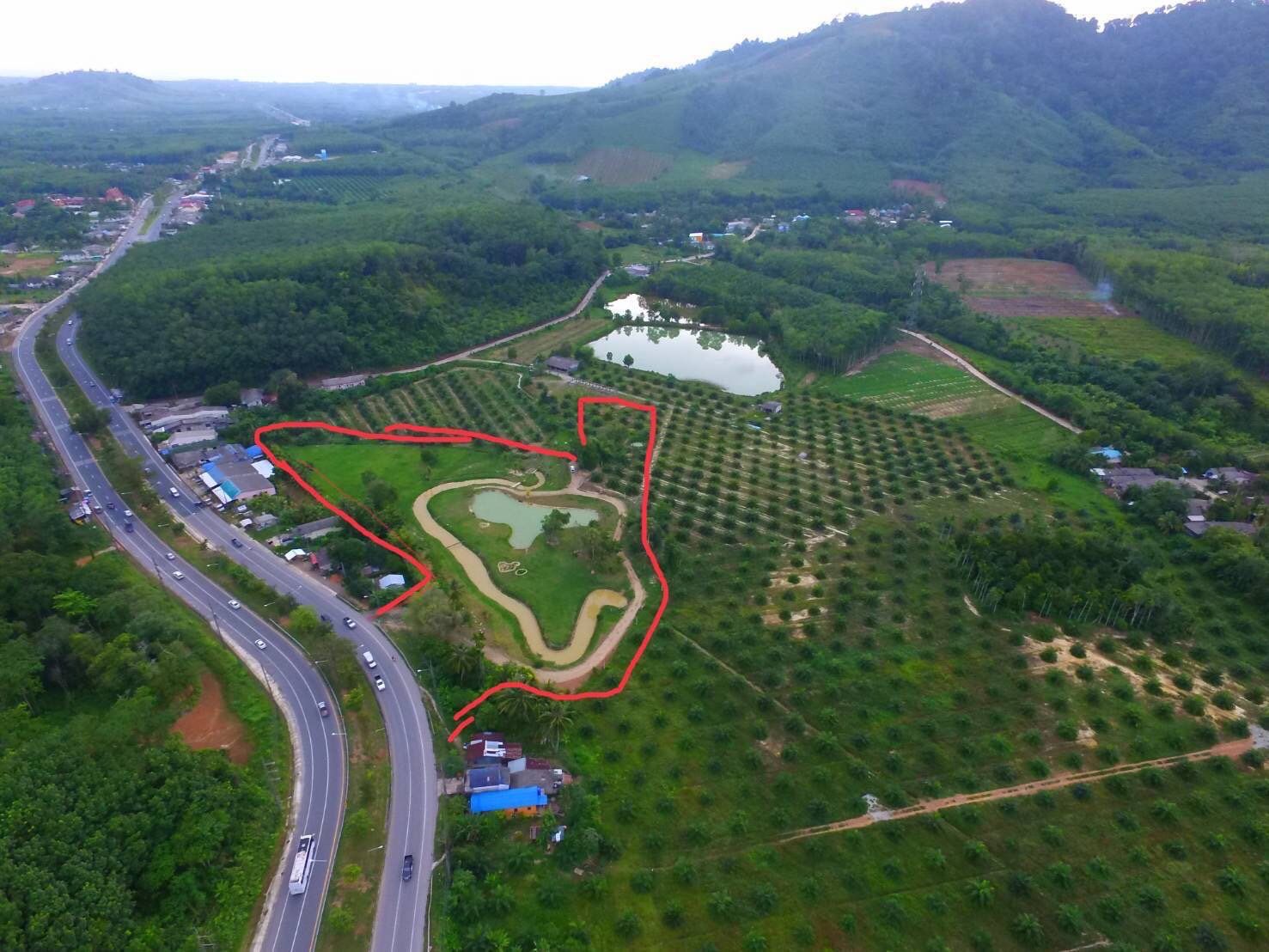 ที่ดิน ติดถนนเพชรเกษม จ.พังงา สไตลืบ้านสวน แนวหุบเขา 10 ไร่ 1 งาน 79.7 ตรว.
