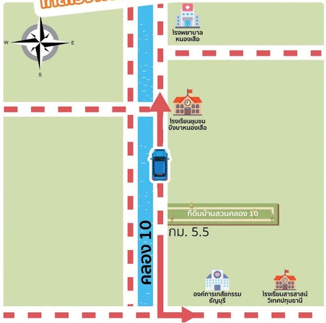 ขายที่ดินปทุมธานี หนองเสือ ที่ดินเปล่าแบ่งขายจากในโครงการ บ้านสวนคลอง 10 กม5.5
