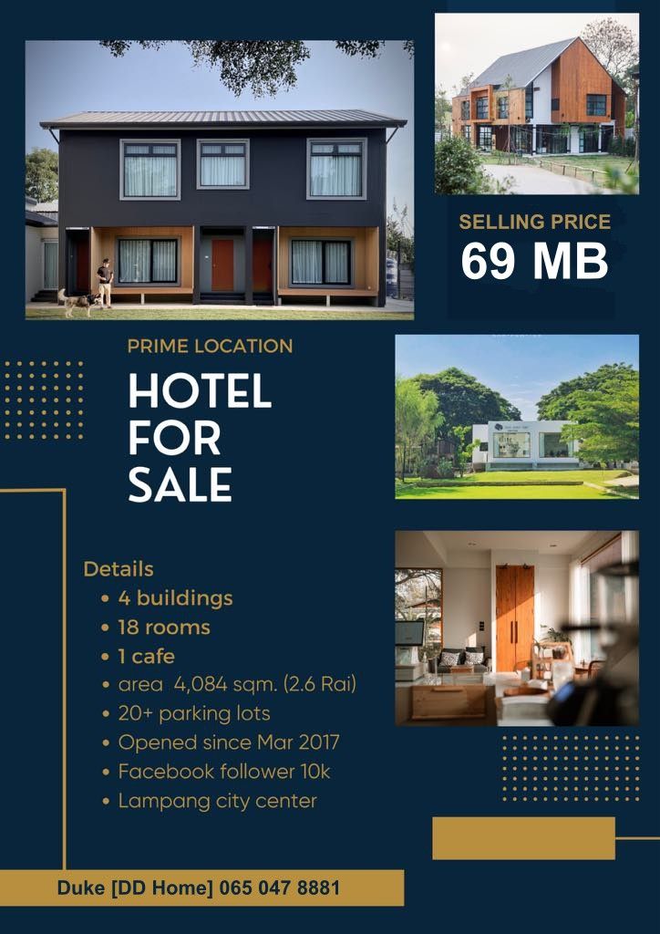 DD-0298 ขายกิจการโรงแรม ขนาด 2-2-21 ไร่ 4 อาคาร 18 ห้องนอน ในตัวเมืองลำปาง