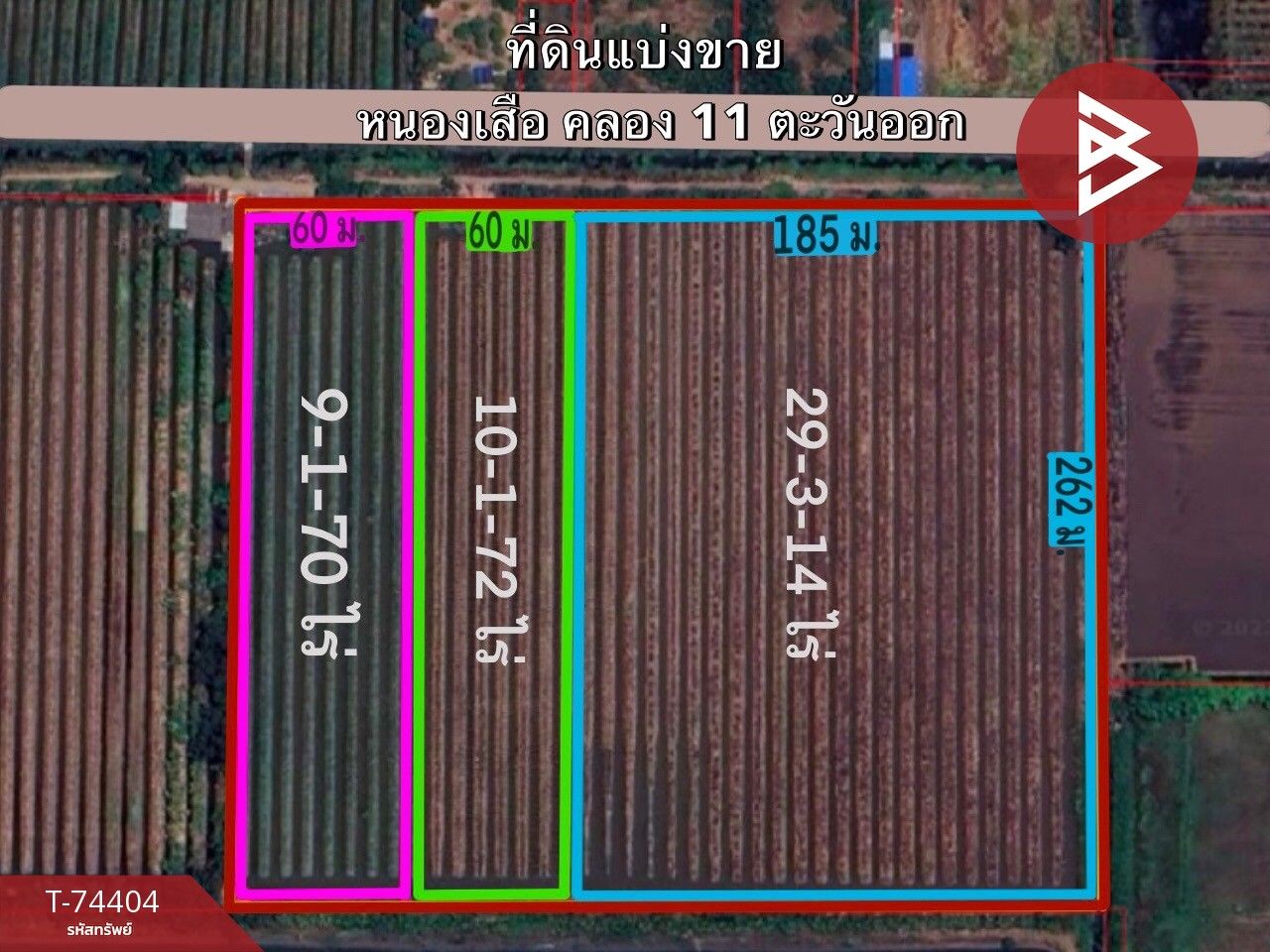 ขายที่ดินปทุมธานี แบ่งขายที่ดิน 10, 20, 30 และ50 ไร่ อ.หนองเสือ คลอง 11 ปทุมธานี