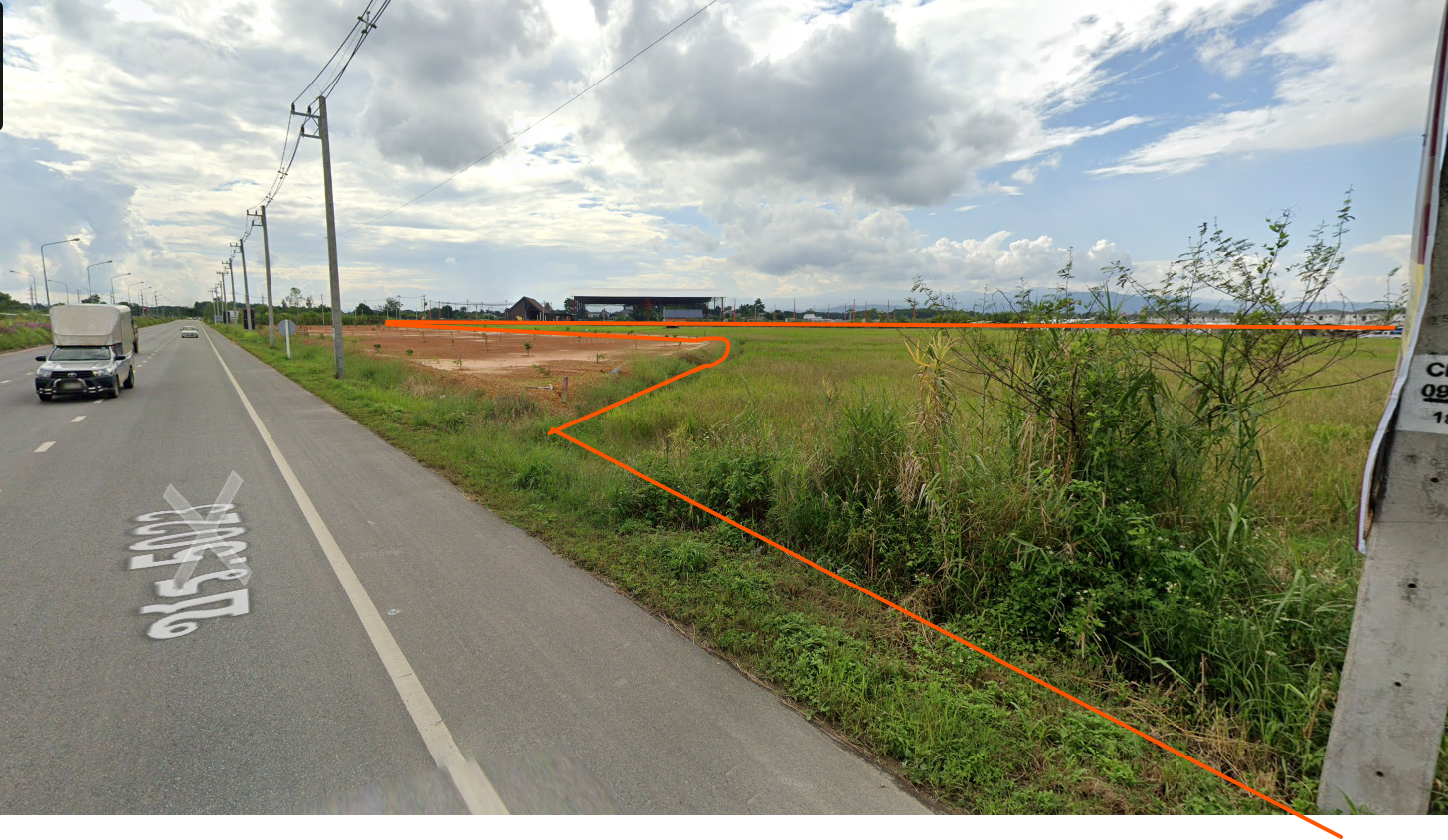 ที่ดินเปล่า ติดถนนบายพาสตะวันออก ใกล้สนาม x-arena เมืองเชียงราย 13-1-86.4