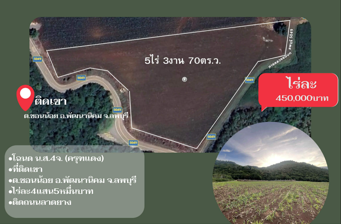 ขายที่ดินลพบุรี พัฒนานิคม ติดเขาวิวสวย