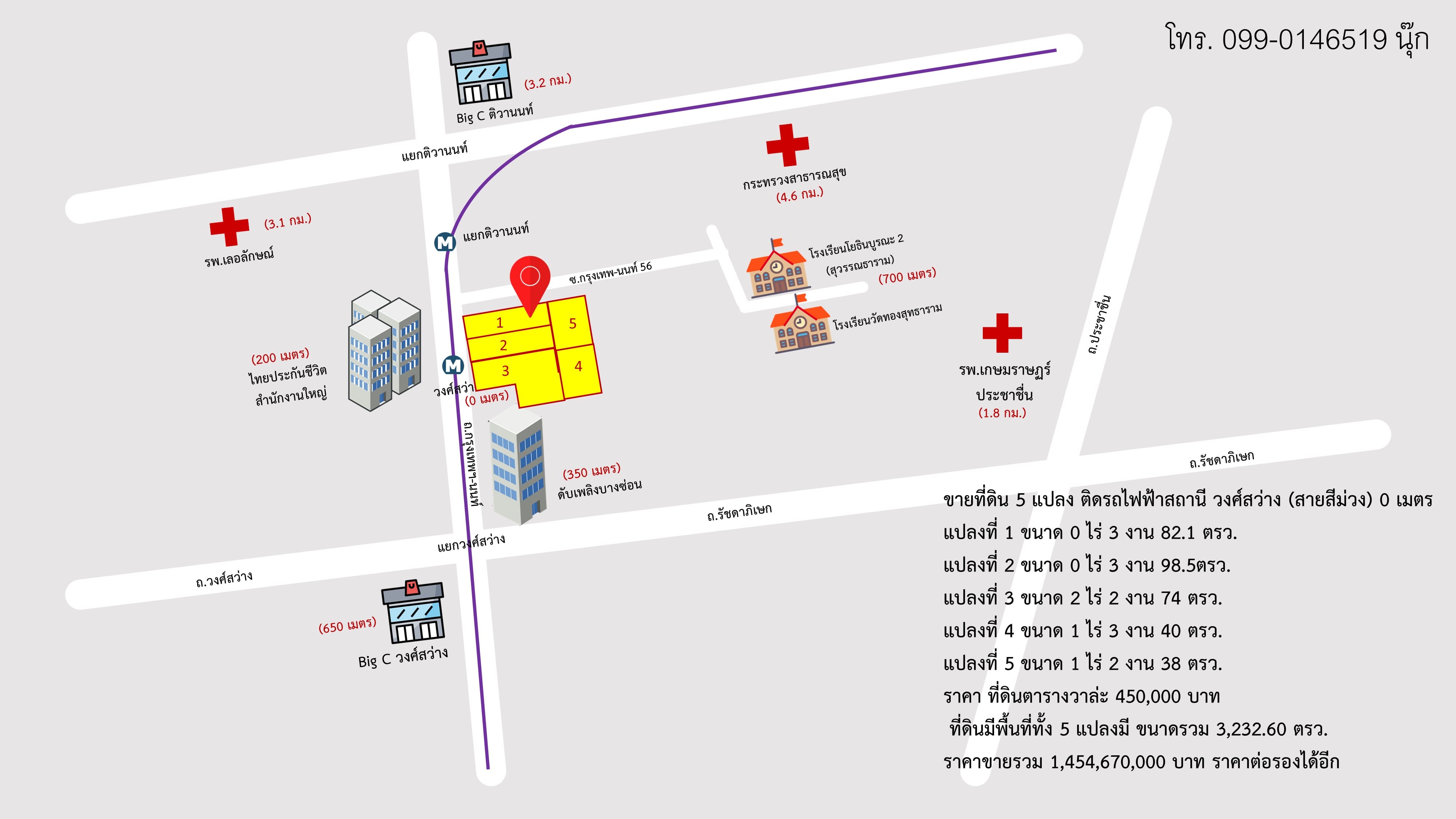ที่ดินแปลงสวยทำเลทอง หน้าติด สถานี MRT วงศ์สว่าง 8-0-32.6