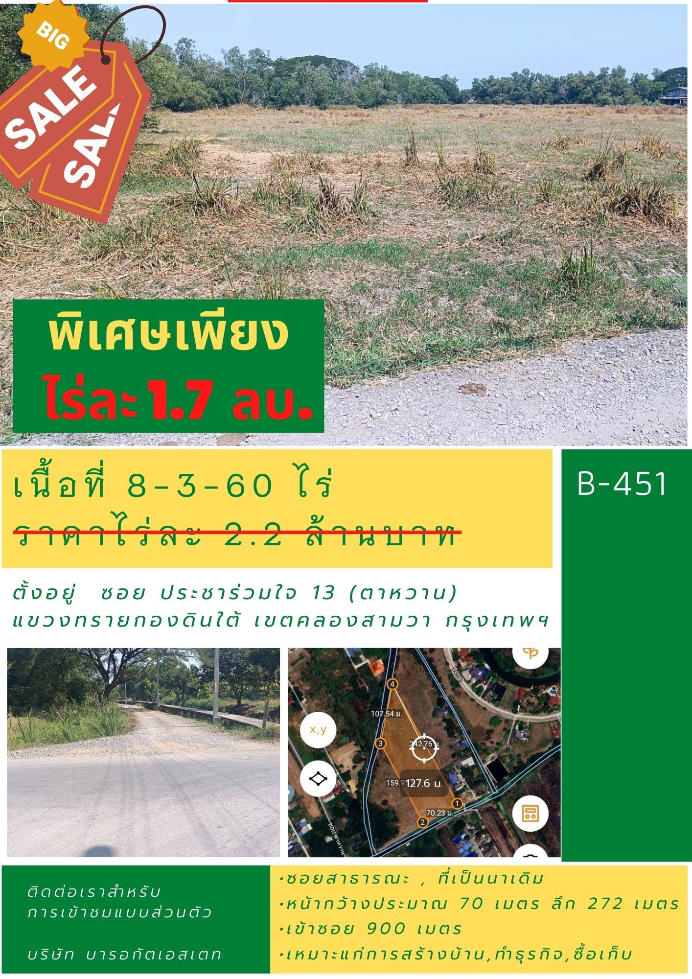 ลดสุดๆ ที่ดิน ประชาร่วมใจ 13 (ตาหวาน) แขวงทรายกองดินใต้ เขตคลองสามวา 
