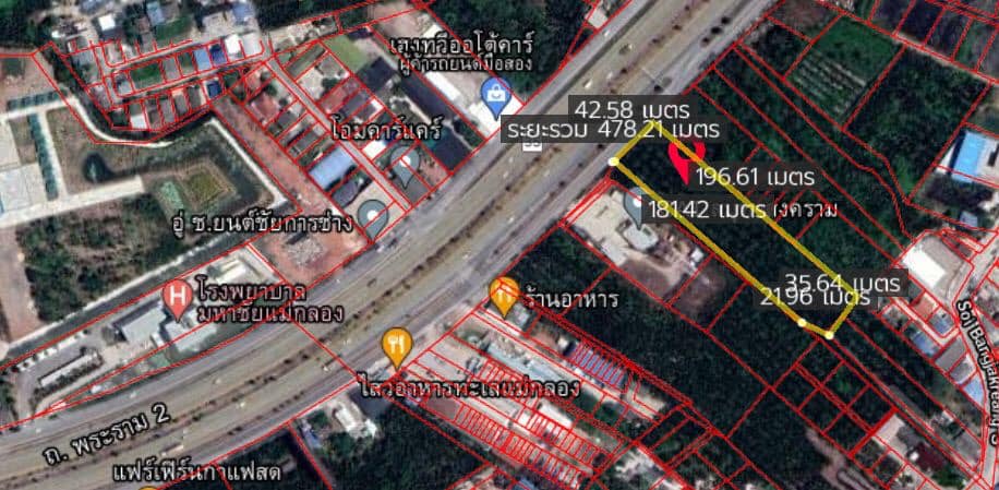 ที่ดินติดถนนใหญ่พระรามสอง เนื้อที่ 4-3-51 สมุทรสงความ  