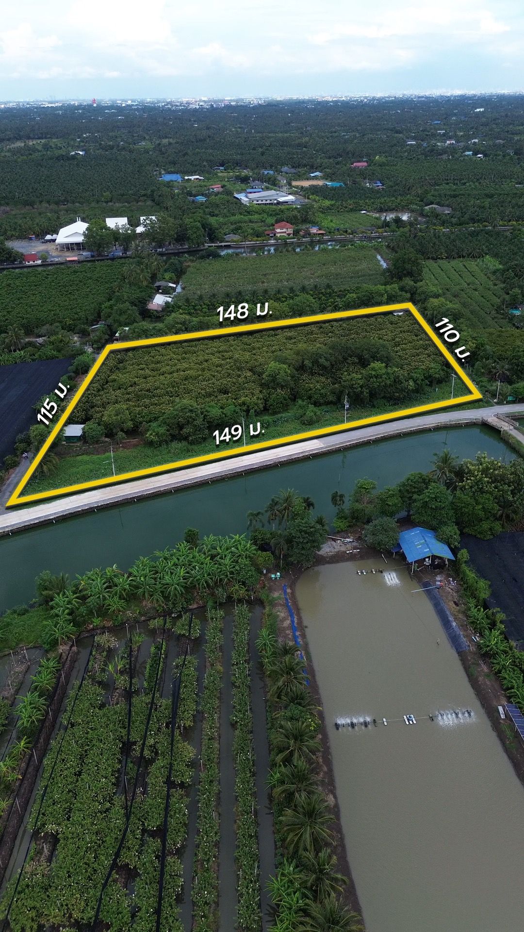 ขายที่ดิน คลองจินดา สามพราน 8-3-58 ไร่ ติดคลองยาว 149 ม. ติดถนน 2 ด้าน ราคาพิเศษ 1.9 ล./ไร่