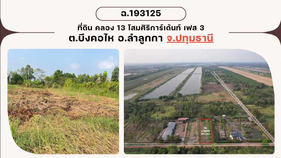 ขายที่ดินปทุมธานี ลำลูกกา คลอง 13 โสมศิริเฟส 3