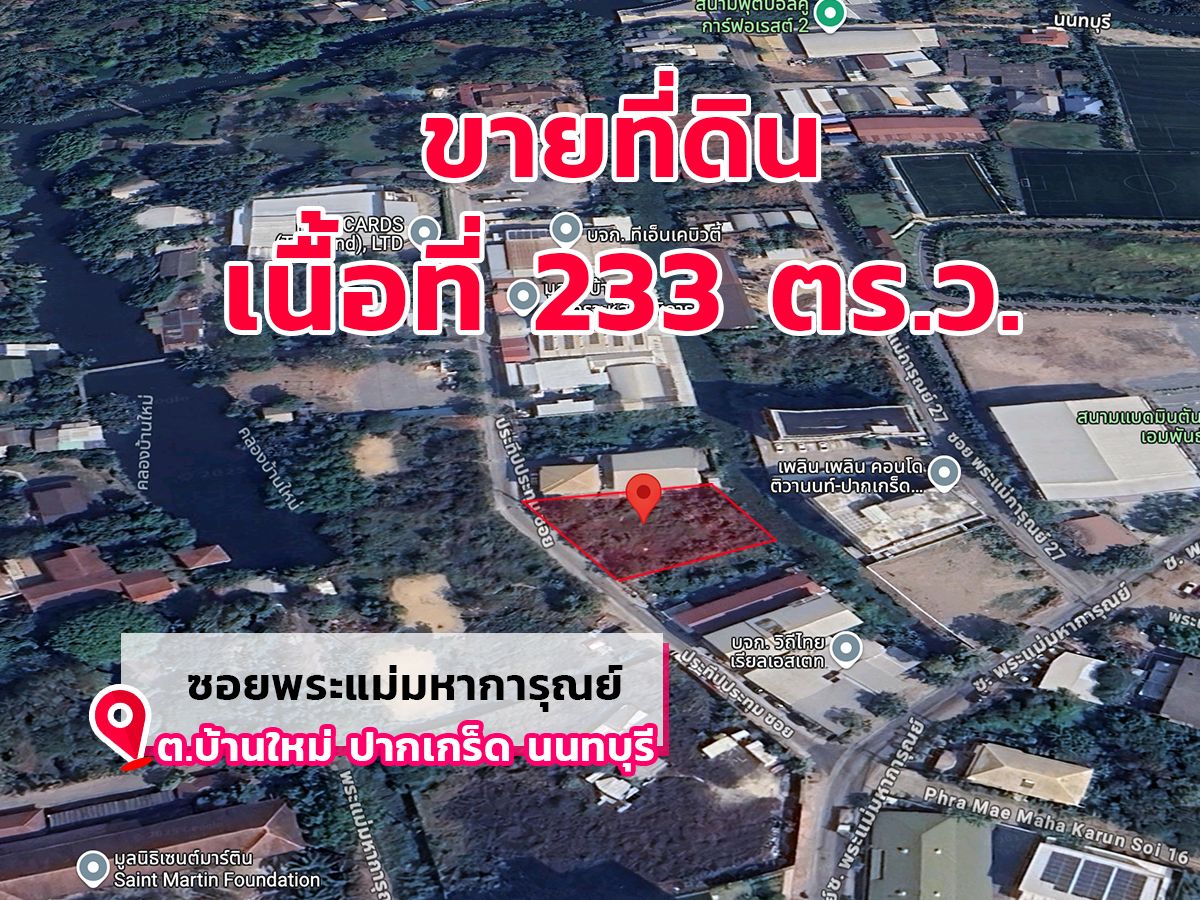 ขายที่ดิน 233 ตร.ว. ซอยติวานนท์ - ปากเกร็ด 56 (ซ.พระมหาการุณย์ 25)