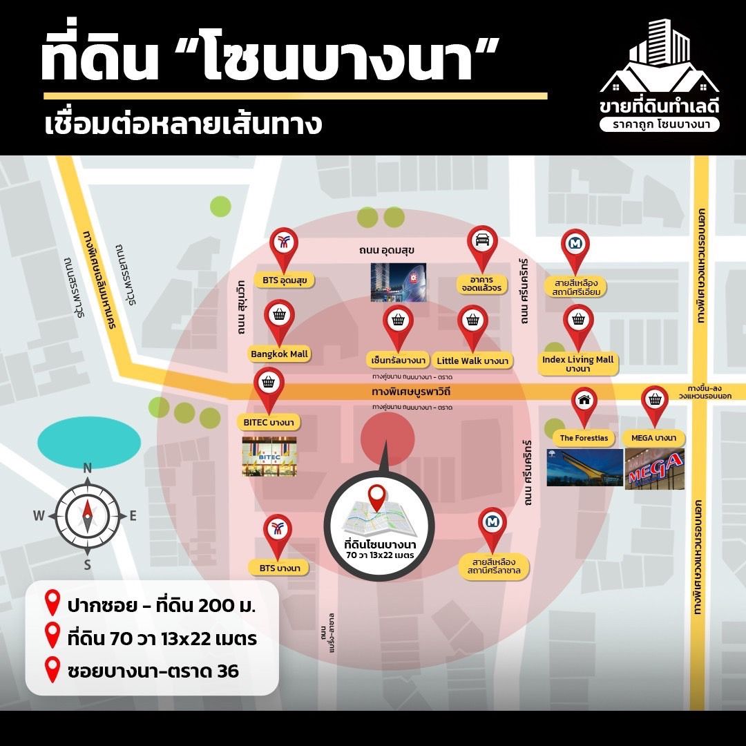 เจ้าของvายเอง ที่ดินเปล่า ทำเลดีศักยภาพอนาคต ราคาต่ำกว่าราคาตลาด ตรงข้ามเซ็นทรัลบางนา บิ้กซี ห่างเพียง200เมตร