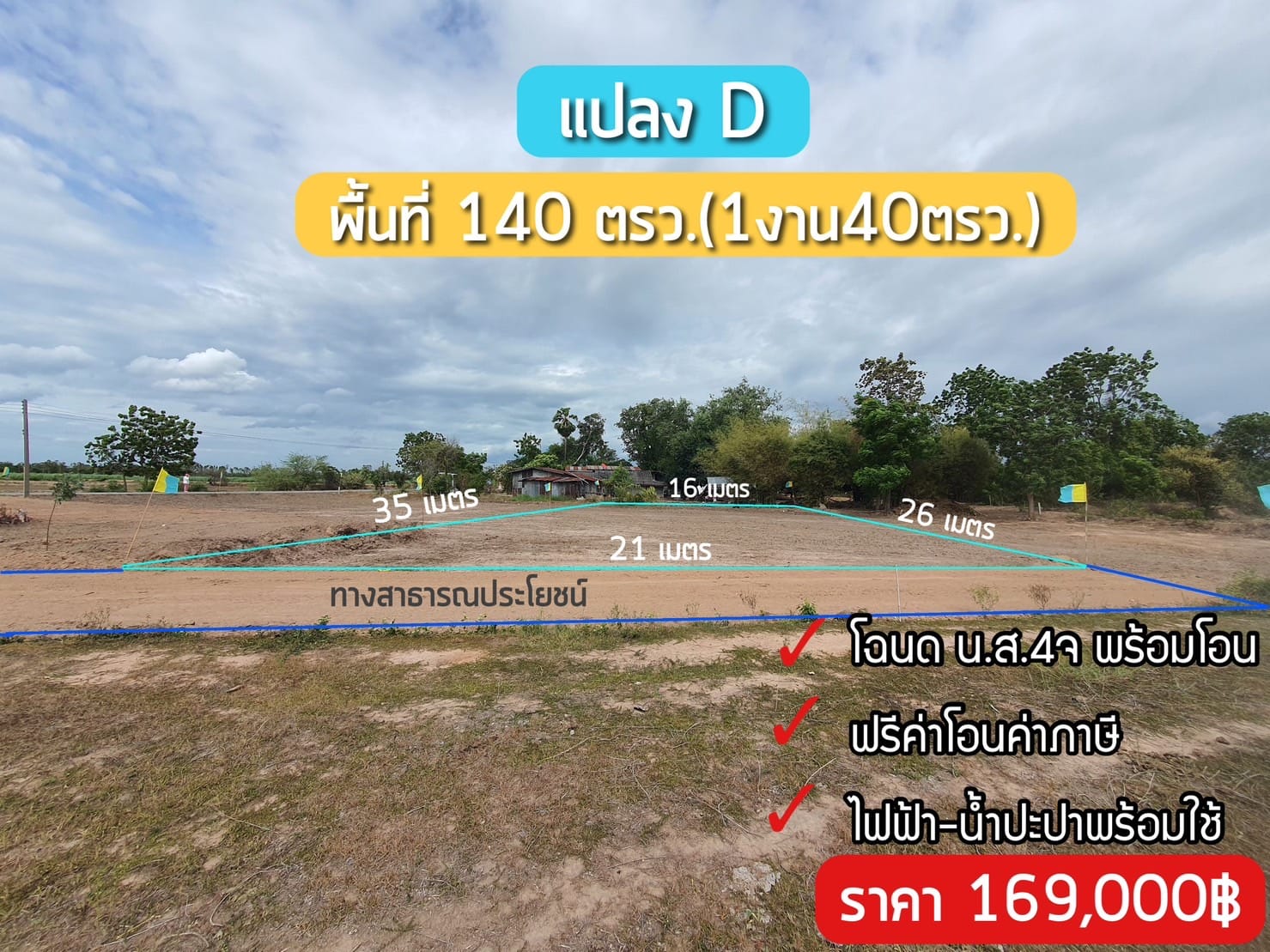 ที่ดินติดถนนลาดยางทำเลดี