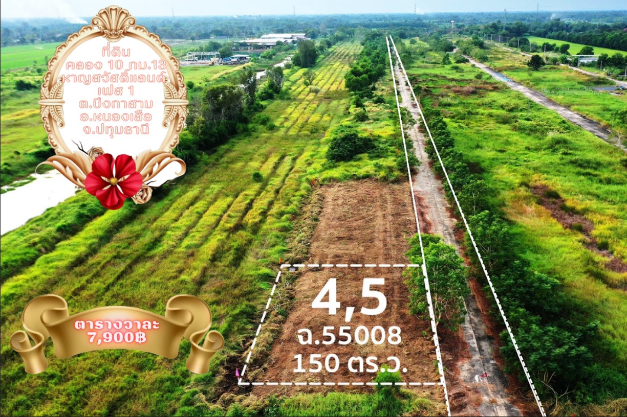 ขายที่ดินปทุมธานี หนองเสือ ที่ดินเปล่า แบ่งขาย คลอง 10 หาญสวัสดิ์เฟส 1 