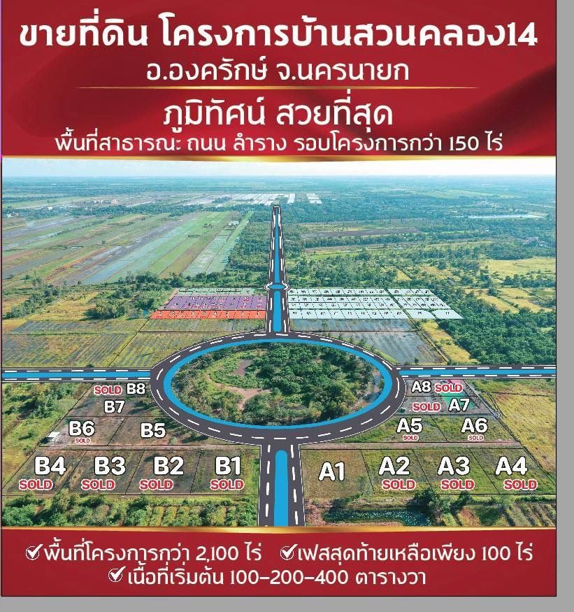 ขายที่ดินนครนายก องครักษ์ ที่ดินเปล่า เหมาะปลูกบ้าน เดินทางสะดวก