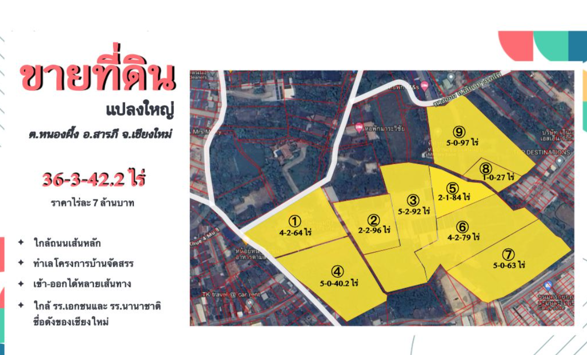 ขายที่ดินแปลงใหญ่ สารภี เชียงใหม่ 36 ไร่ 3 งาน 42.2 ตารางวา