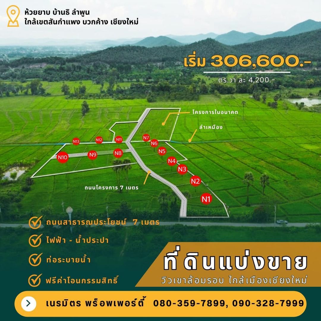 ขายที่ดินลำพูน ที่ดินแบ่งขาย วิวหลักล้าน ราคาสบายกระเป๋า บ้านธิ ลำพูน 0-0-73