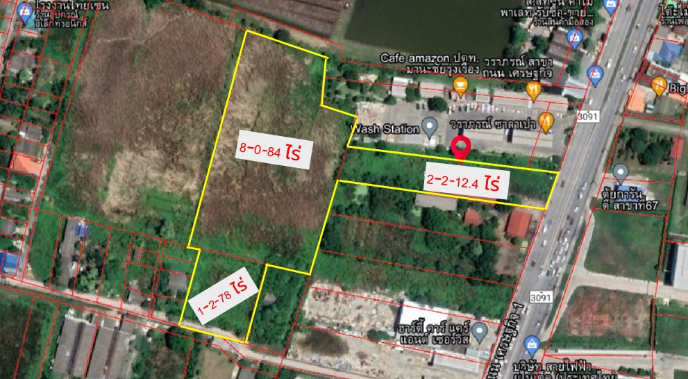 ที่ดินพร้อมสิ่งปลูกสร้าง 12 ไร่ ผังสีม่วง ติดถนนเศรษฐกิจ  สมุทรสาคร ทำเลดี ราคาถูก 12-1-74