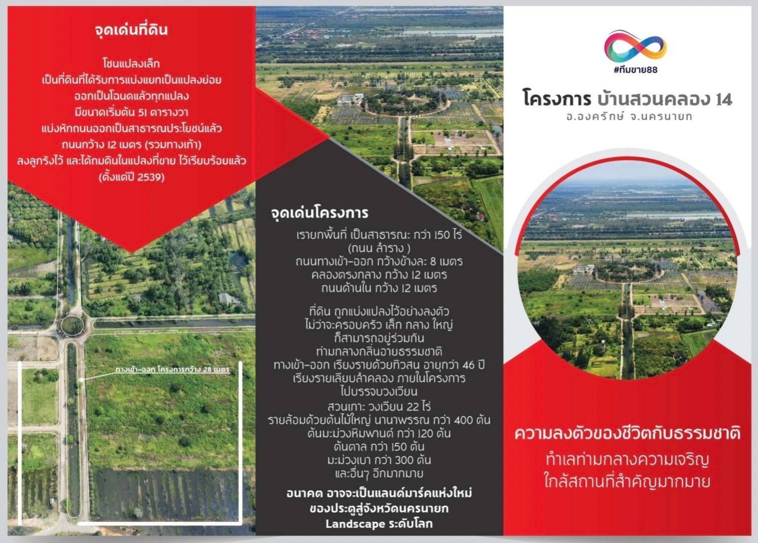 ขายที่ดินนครนายก โครงการบ้านสวนคลอง 14 แบ่งขาย เริ่มที่ 1 งาน 2 ตารางวา.