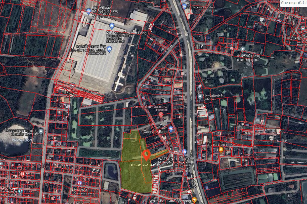 ขายที่ดินราชบุรี อำเภอบ้านโป่ง เป็นที่ดินเปล่าขนาด 22ไร่18ตรว.+มีสิ่งปลูกสร้าง+มีบึงขนาดประมาณครึ่งไร่1บึง