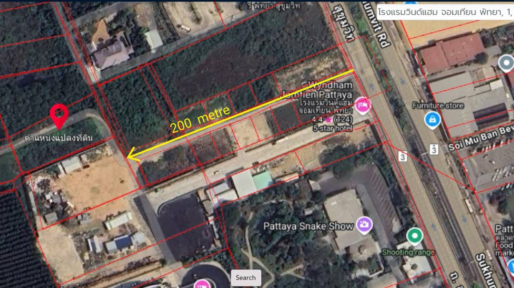 ขายที่ดิน  611.8 ตรว. ข้างโรงแรม WYNDHAM จอมเทียน พัทยา