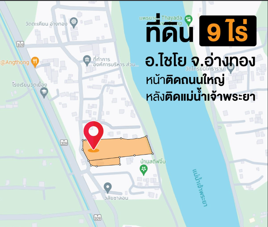 ที่ดินแปลงสวย 9ไร่ จ.อ่างทอง ต.เทวราช อ.ไชโย 14140