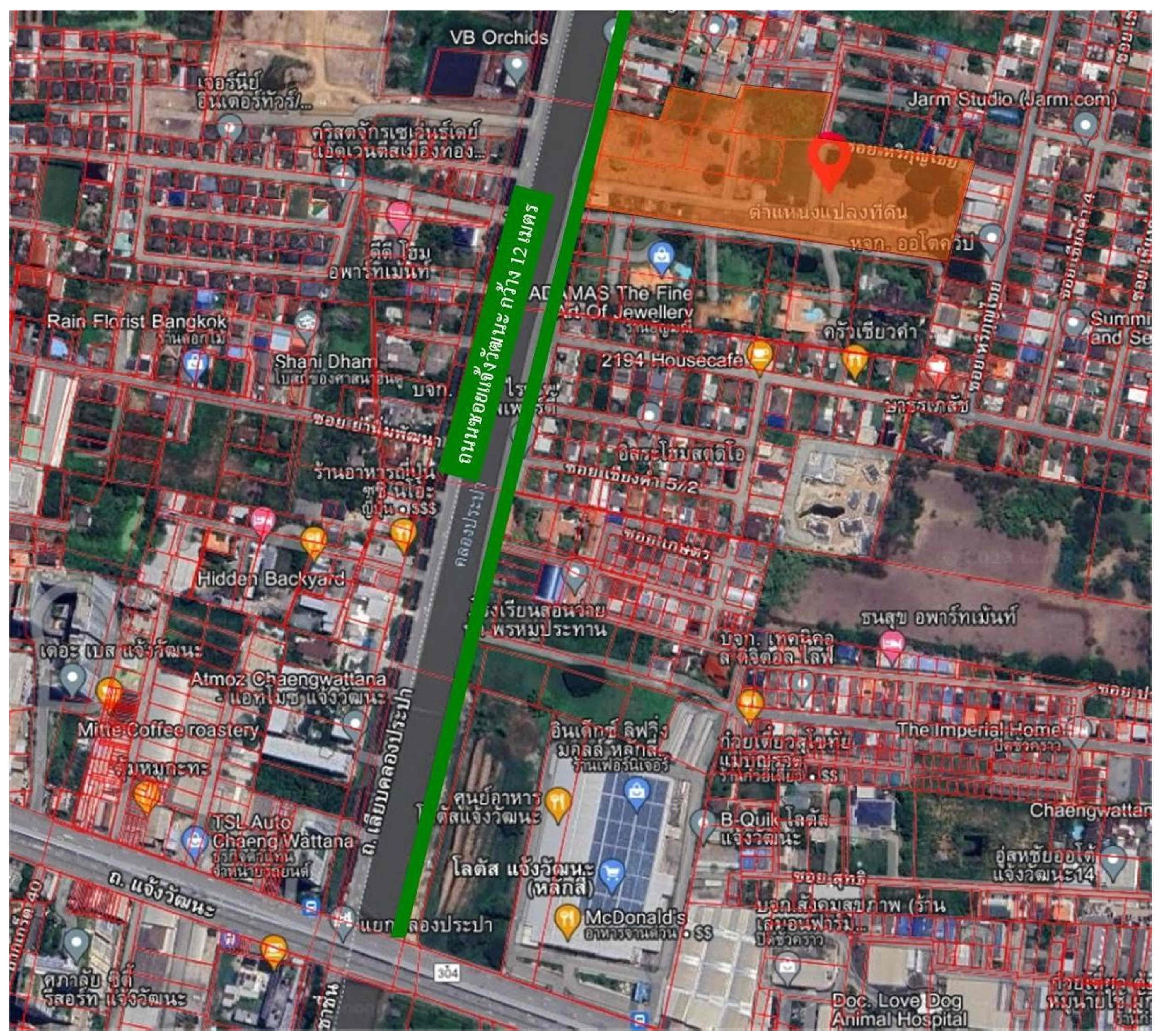 ขายที่ดิน ทำเลดี ติดถนนเลียบคลองประปา กทม. 18-2-68.3 ไร่ หน้ากว้าง 87 ม.