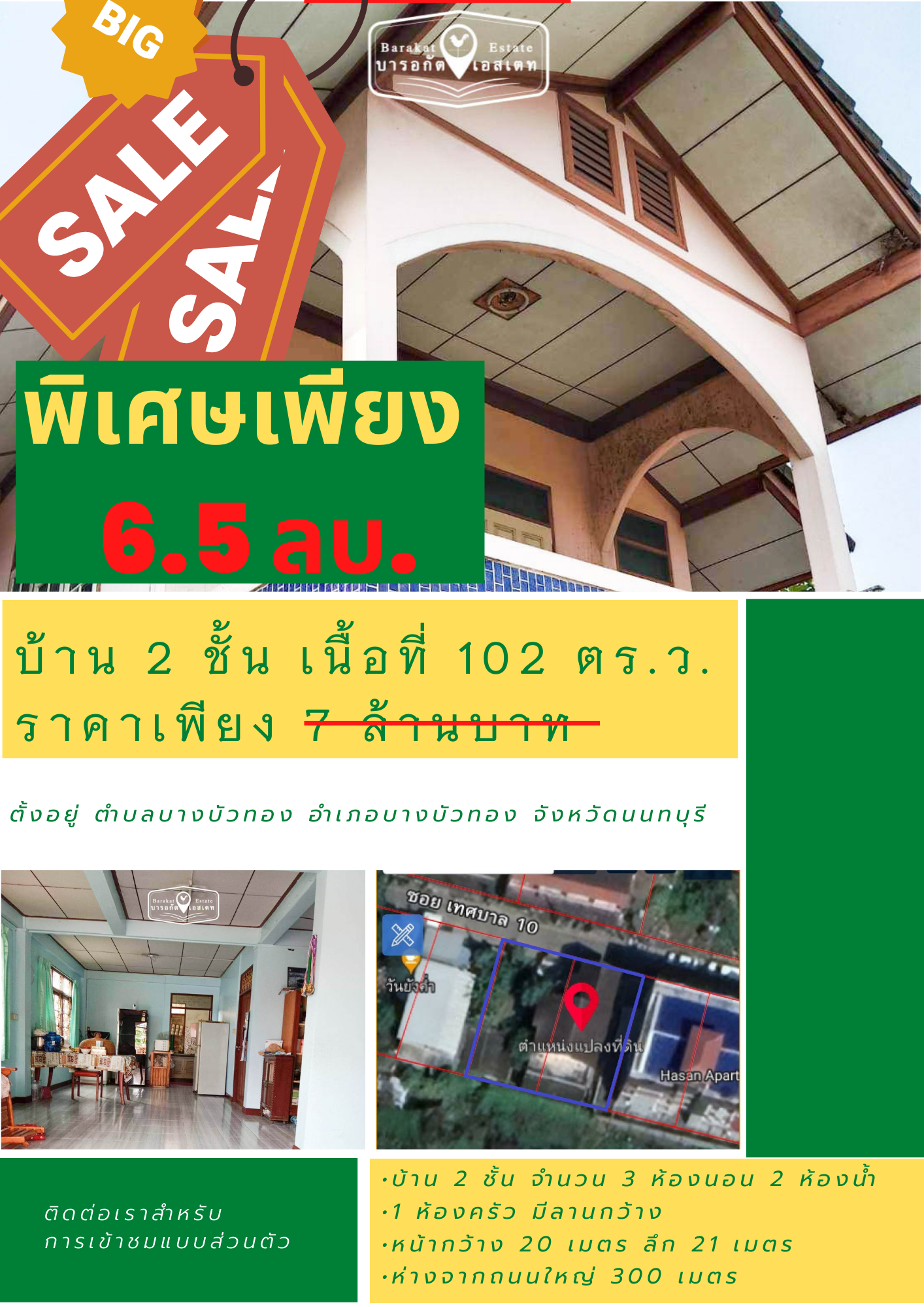 บ้านสวย 2 ชั้น การเดินทางสะดวก จังหวัดนนทบุรี 