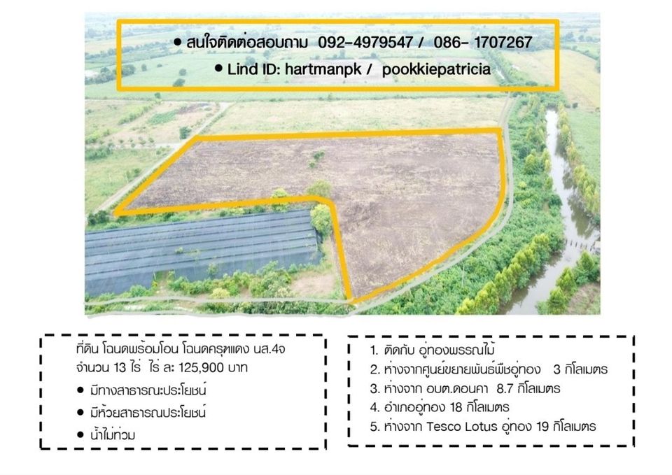 ที่ดิน 13 ไร่ อู่ทอง สุพรรณบุรี
