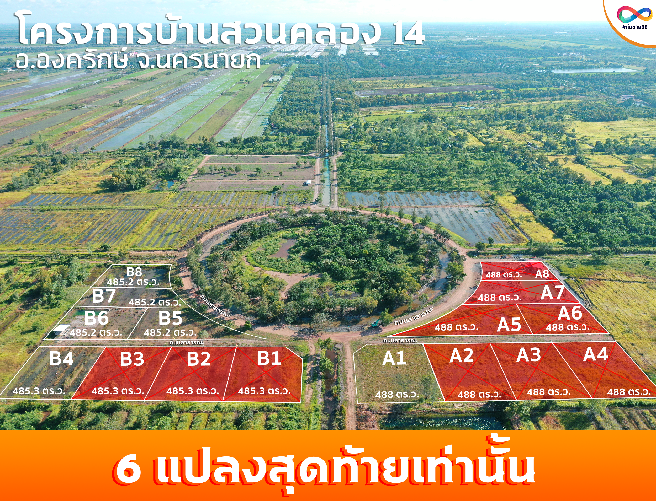 ขายที่ดินนครนายก องครักษ์ ที่ดินเปล่าแบ่งขาย บ้านสวนคลอง 14 ติดถนนทุกแปลง เหมาะปลูกบ้านมาก