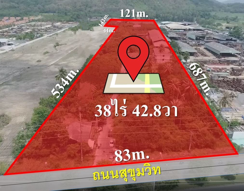 (EEC) ที่ดิน ติดถนนสุขุมวิท บ้านฉาง ระยอง - ใกล้สนามบินอู่ตะเภา