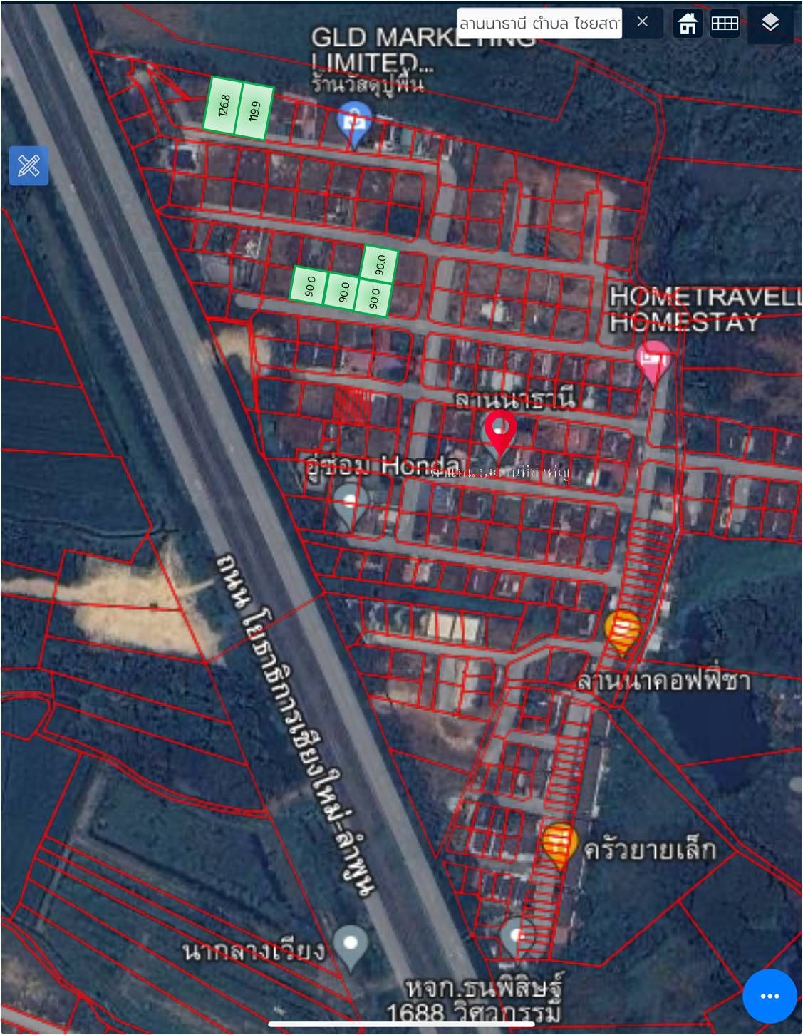DD-0171 ขายที่ดินจัดสรรถมแล้ว 119.9 และ 126.8 ตร.วา จำนวน 2 แปลง ลานนาธานี หลัง ร.ร.ช่องฟ้าซินเซิง