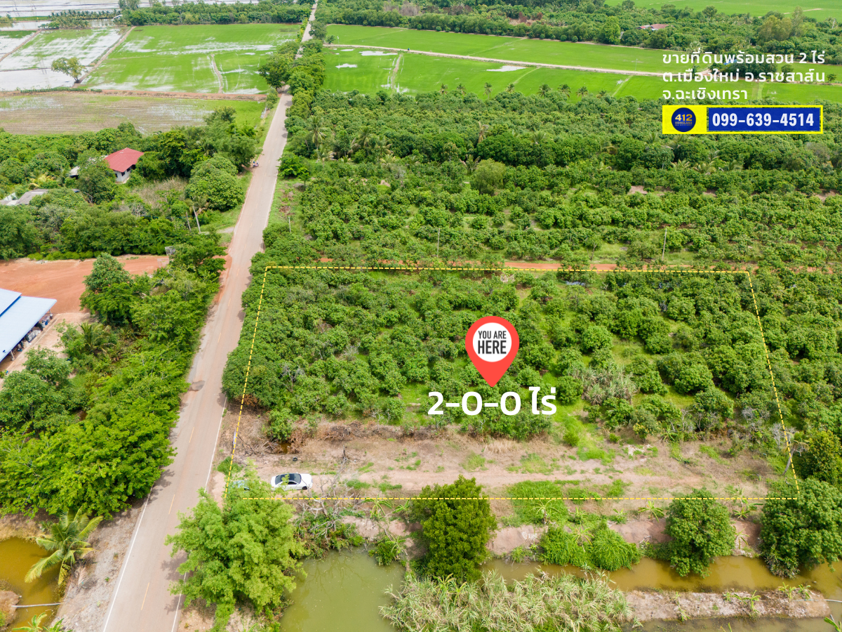 ขายที่ดิน 2 ไร่พร้อมสวน บรรยากาศดี น้ำ-ไฟพร้อม ต.เมืองใหม่ อ.ราชสาส์น จ.ฉะเชิงเทรา 