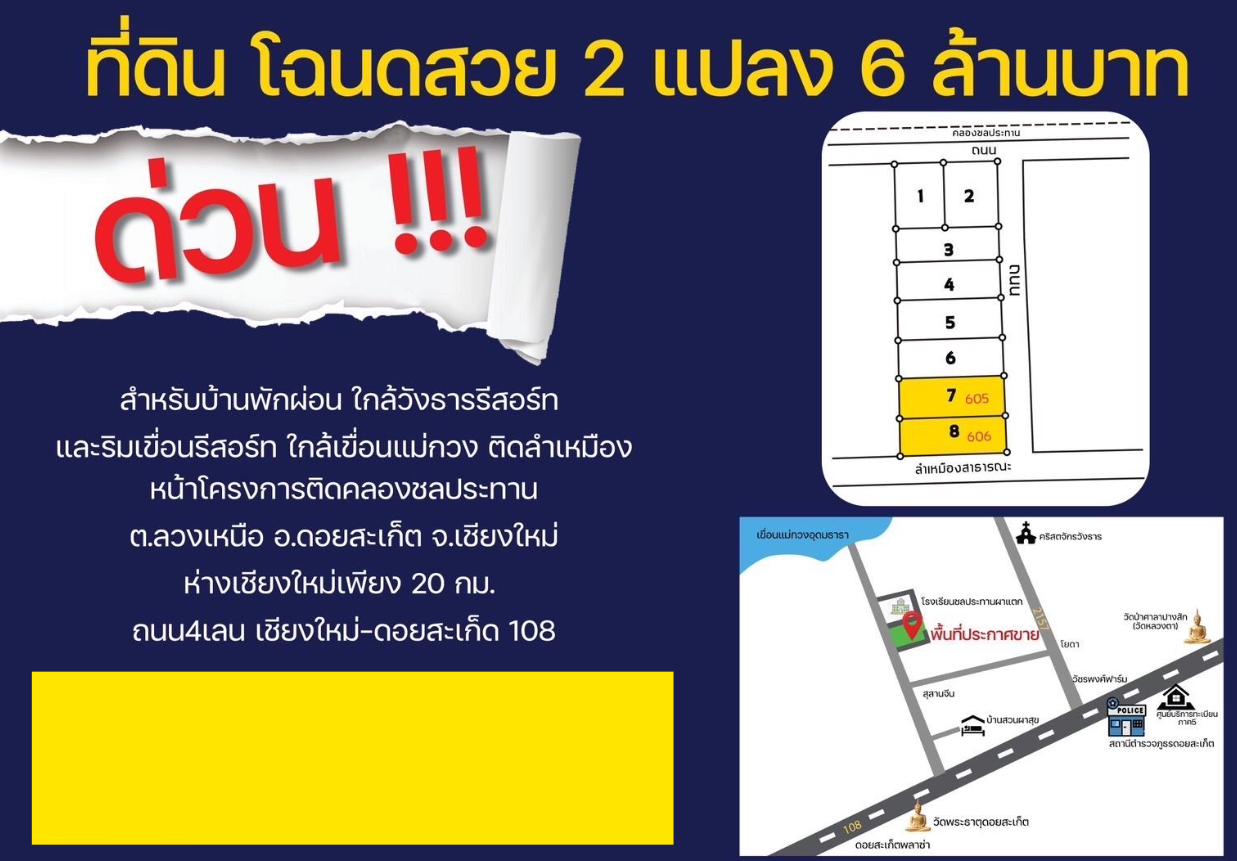 ขายที่ดินเชียงใหม่ 687 ตร.วา อ.ดอยสะเก็ด ต.ลวงเหนือ ใกล้เขื่อนแม่กวง