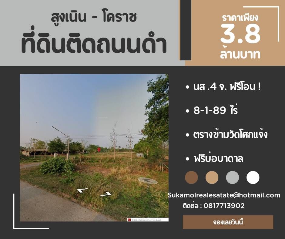 ที่ดินติดถนน ล้อมรั้วแล้ว ตรงข้ามวักโสกแจ้ง