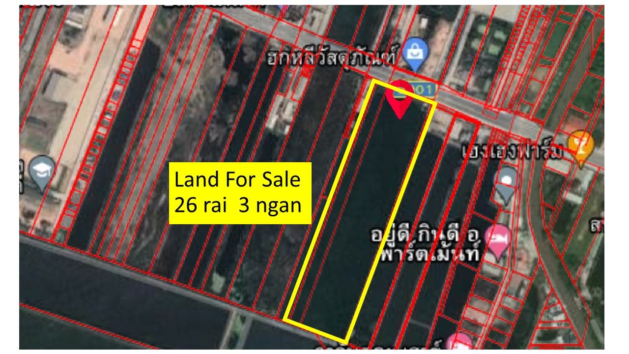 ขายที่ดินริมทางหลวง 26 ไร่ 3 งาน ถ.เทพราช-ลาดกระบัง (3001) บางบ่อ สมุทรปราการ 26-2-99.5