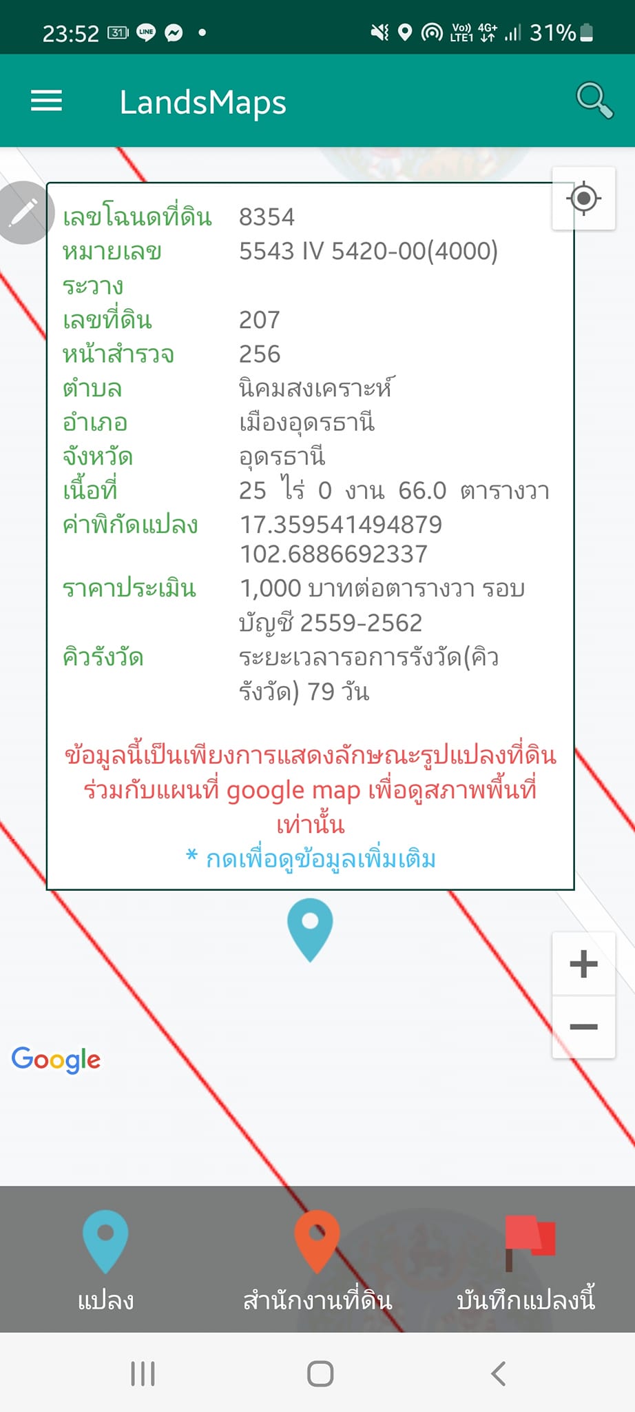 ที่ดิน 25-0-66 ตรว. เส้นอุดรธานี​-หนองบัว​ลำ​ภู​ อุดรธานี