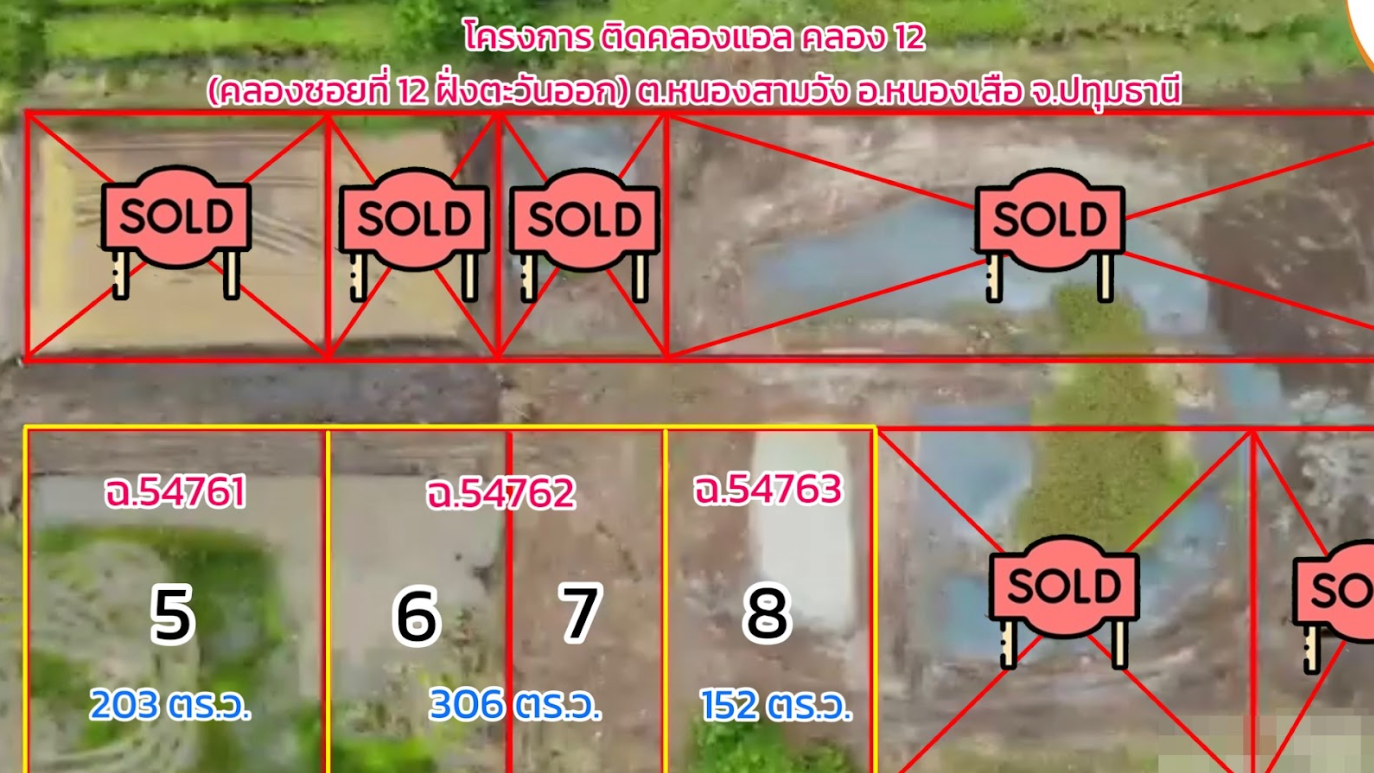ขายที่ดินปทุมธานี หนองเสือ แปลงสวย แบ่งขายได้ ติดทางสาธารณะ คลอง 12