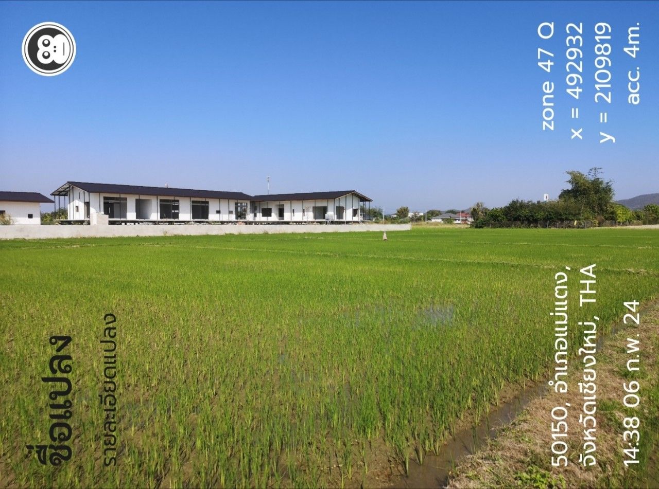 ขายที่ดินวิวทุ่งนา และ ภูเขา มีลำเหมืองหน้าที่ดิน บ้านทุ่งสีทอง อำเภอแม่แตง จังหวัดเชียงใหม่