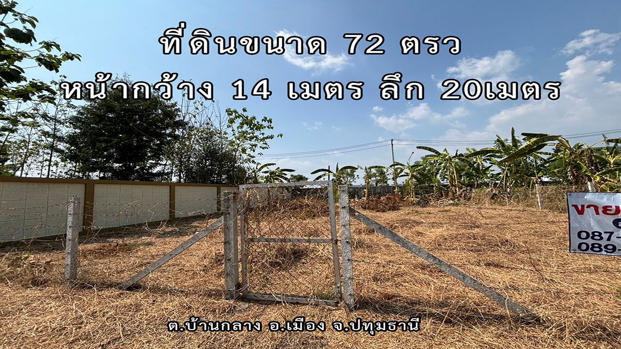 ที่ดินเปล่า 72 ตรว. ซอยวัดศาลเจ้าปทุมธานี ขายด่วน !!!