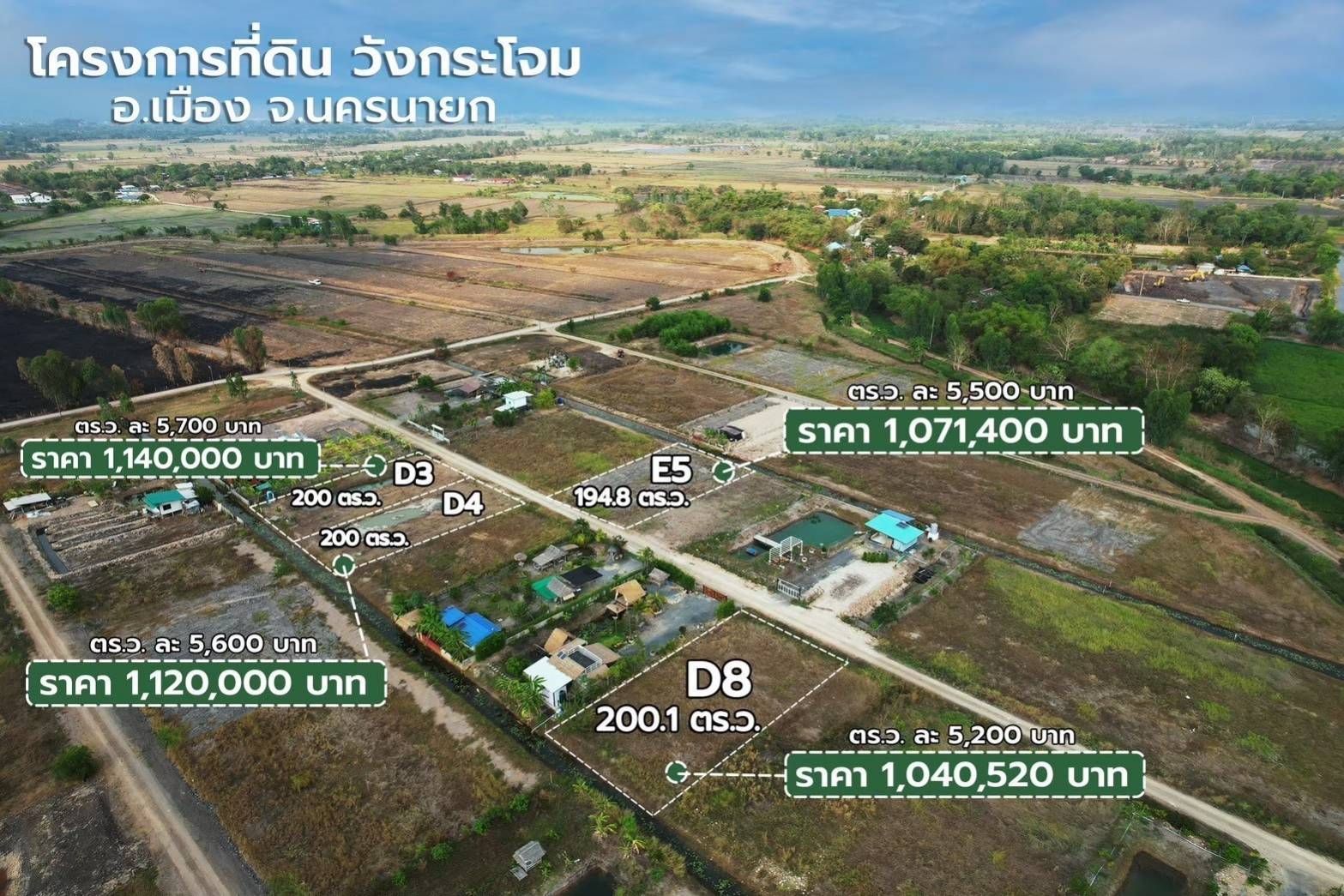 ขายที่ดินนครนายก ที่ดินแปลงสวยในโครงการ แบ่งขาย เมืองนครนายก เริ่มที่ 1 งาน 94.8 ตารางวา.